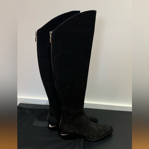 New Alexander Wang Sigrid Black Suede Tall Boots Cut out Heel Shoes - Picture 13 of 16